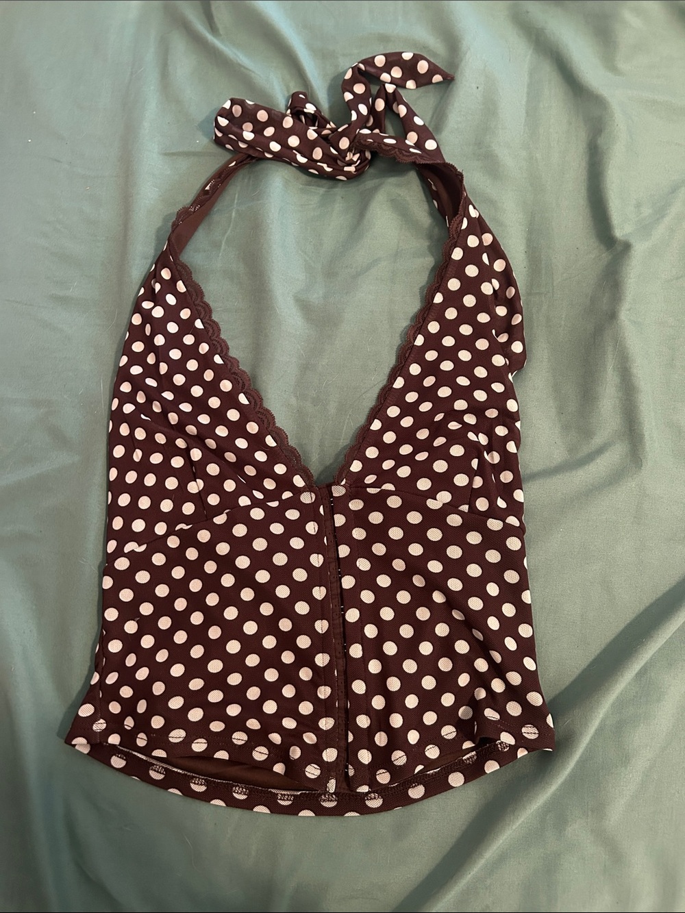 Polka Dot Halter Crop Top in Brown and Cream